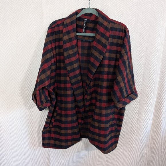 Design Lab Lord & Taylor Open Blazer Plaid Flannel Relaxed Fit Large Pockets - Picture 4 of 13